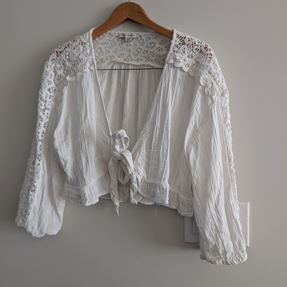 American Eagle Ivory Lace V-Neck Blouse Boho Cottagecore Coastal Large - Picture 6 of 6